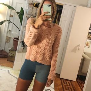 Free People rose pink cropped cable knit sweater